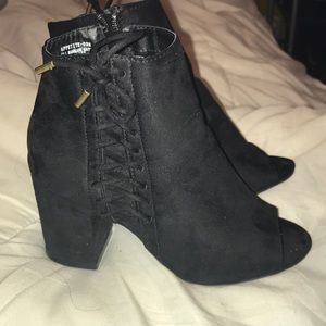 Bamboo Faux Suede Peep Toe Bootie